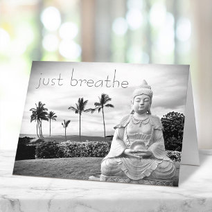 Just Breathe Tropical Hawaii Buddha Black White  Card