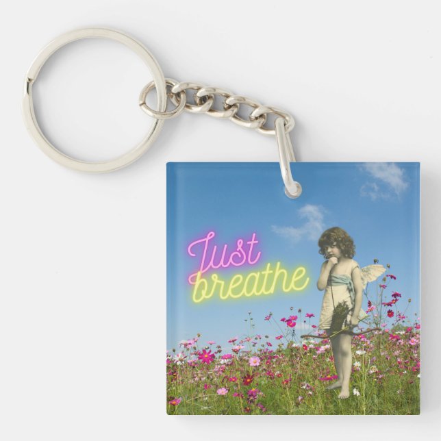 Just Breathe Vintage Angel Altered Art  Key Ring (Front)