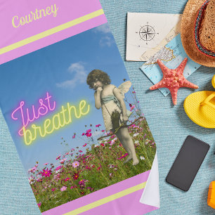 Just Breathe Vintage Angel Personalised Beach Towel