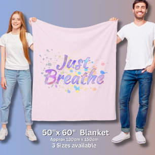 Just Breathe Watercolor Pink Mauve Aqua Blue Fleece Blanket