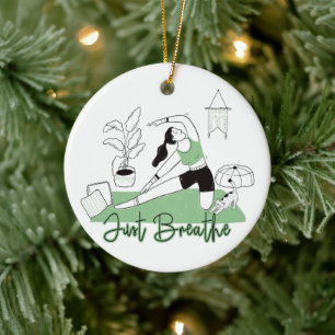 Just Breathe Yoga Meditation Pose Ceramic Ornament