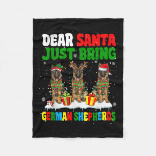 Just Bring German Shepherds Xmas Three Santa Reind Fleece Blanket