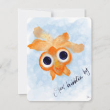 Just Bubblin By Watercolor Goldfish Flat Notecard