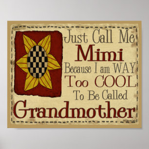 Just Call Me Mimi I'm Way Too Cool For Grandmother Poster