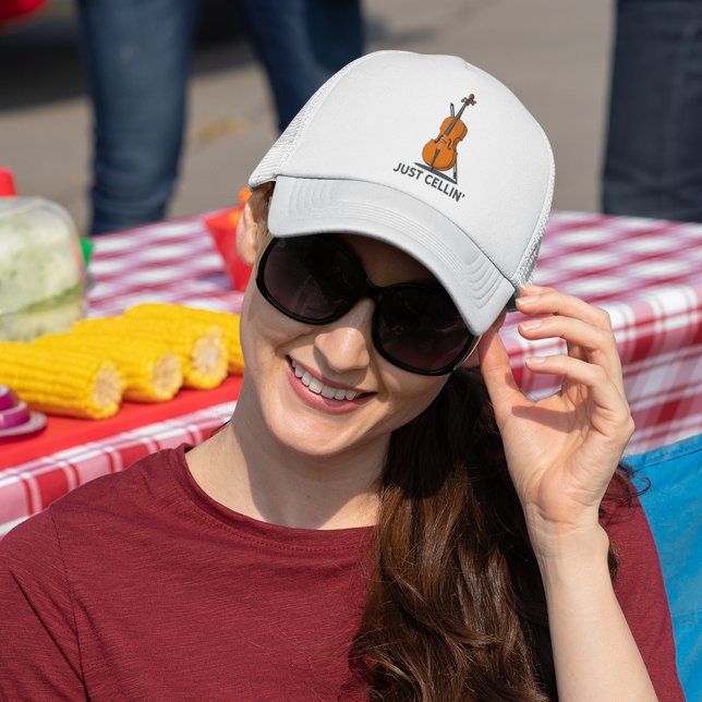 Just Cellin Cellist Performance Music Cello Trucker Hat (Cellist White Trucker Hat Just Cellin Fiddle Player Swag)