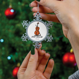 Just Cellin Cellist Performance Music Personalised Snowflake Pewter Christmas Ornament