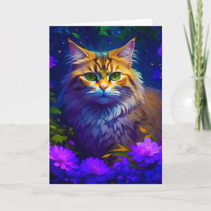 Just Checking In   Cute Kitty Cat in Flowers Card