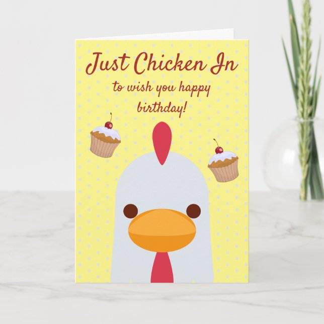 Just Chicken In Simple Funny Yellow Happy Birthday Card (Front)