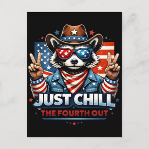 Just Chill This Fourth Funny Racoon Summer Design Postcard