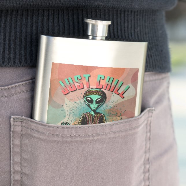 Just Chill, We Come in Peace Hip Flask (In Situ)