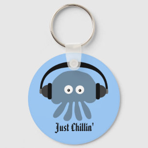 Just Chillin' Blue Jellyfish With Headphones Key Ring