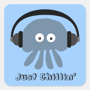 Just Chillin' Blue Jellyfish With Headphones Square Sticker