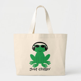 Just Chillin' Frog With Headphones & Shades Large Tote Bag