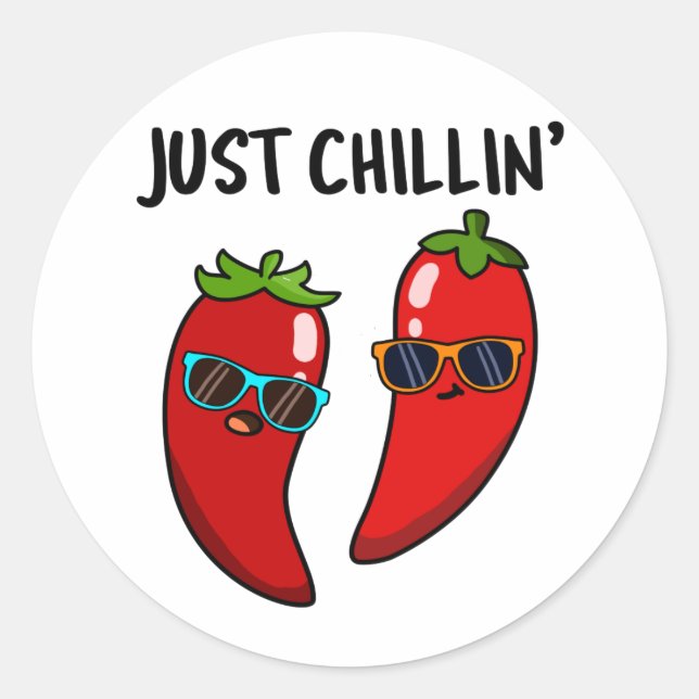 Just Chillin Funny Chilli Peppers Pun  Classic Round Sticker (Front)