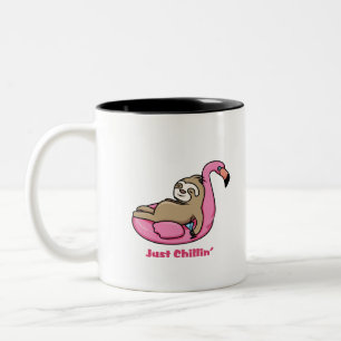 JUST CHILLIN' - Lazy Sloth & Pink Flamingo Two-Tone Coffee Mug