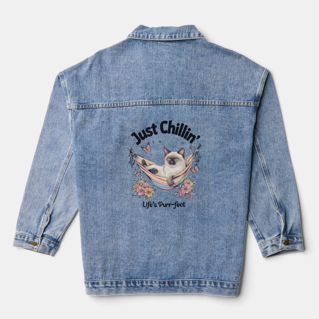 Just Chillin': Life's Purrfect Hammock Cat T-Shirt Denim Jacket (Back)
