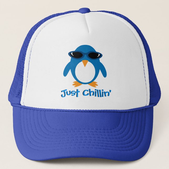 Just Chillin' Penguin With Sunglasses Trucker Hat (Front)