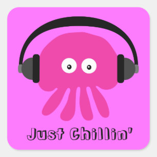 Just Chillin' Pink Jellyfish With Headphones Square Sticker