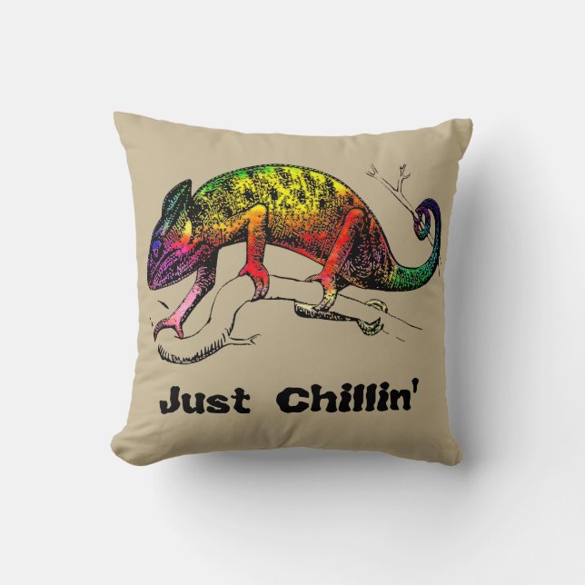 Just Chillin' - Rainbow Chameleon Lizard Cushion (Front)