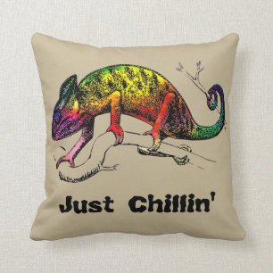 Just Chillin' - Rainbow Chameleon Lizard Cushion