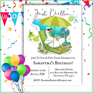 Just Chillin Silly Goose Birthday Pool Party Invitation
