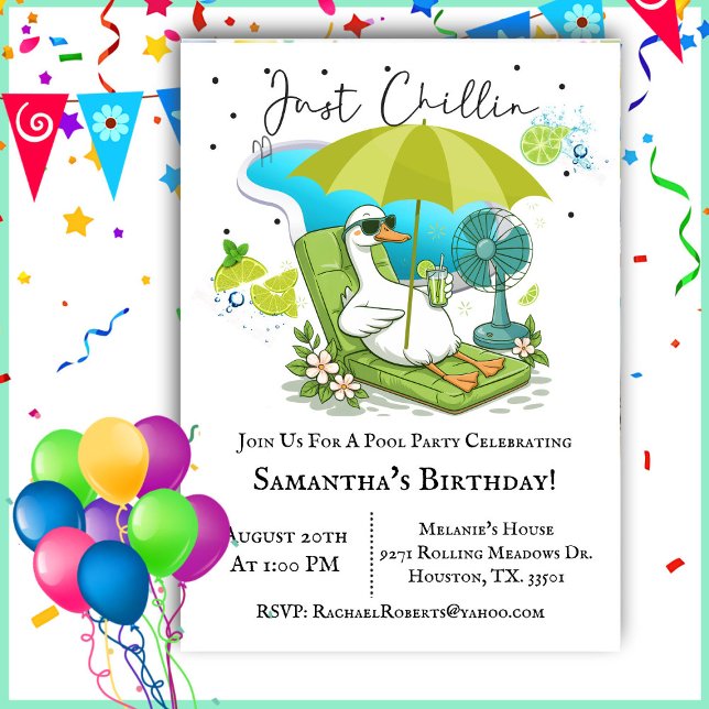Just Chillin Silly Goose Birthday Pool Party Invitation (Creator Uploaded)