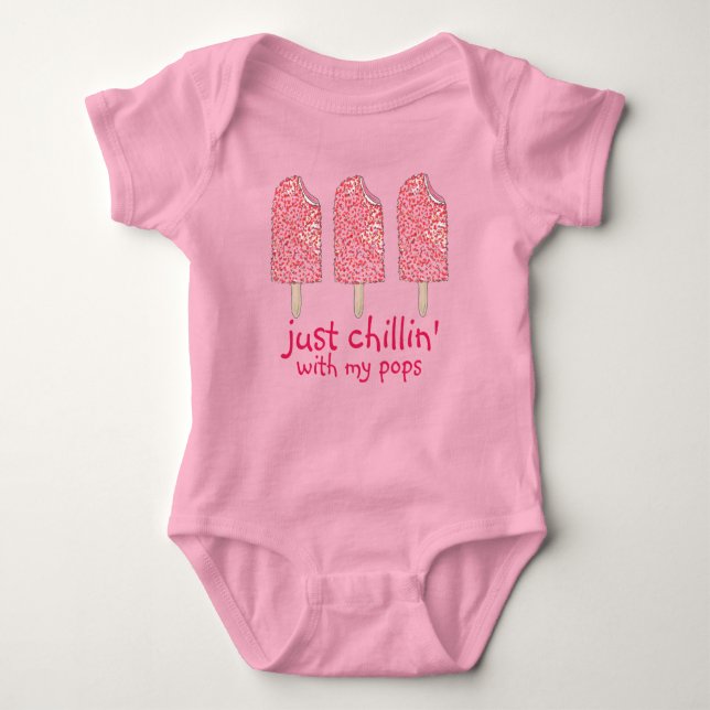 Just Chillin' With My Pops Pink Popsicle Grandpa Baby Bodysuit (Front)