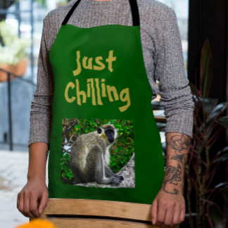 "Just Chilling" Green Monkey Print Apron