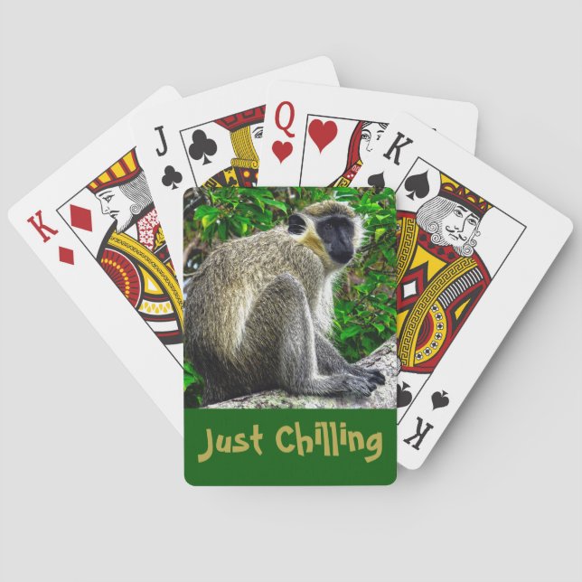 "Just Chilling" Green Monkey Print Playing Cards (Back)