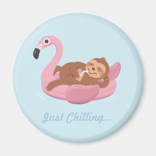 Just Chilling Sloth Pink Flamingo Float Magnet