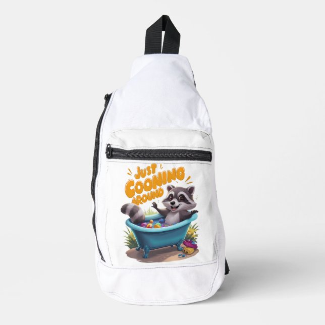 Just Cooning Mischievous Raccoons Bath Adventure Sling Bag (Front)