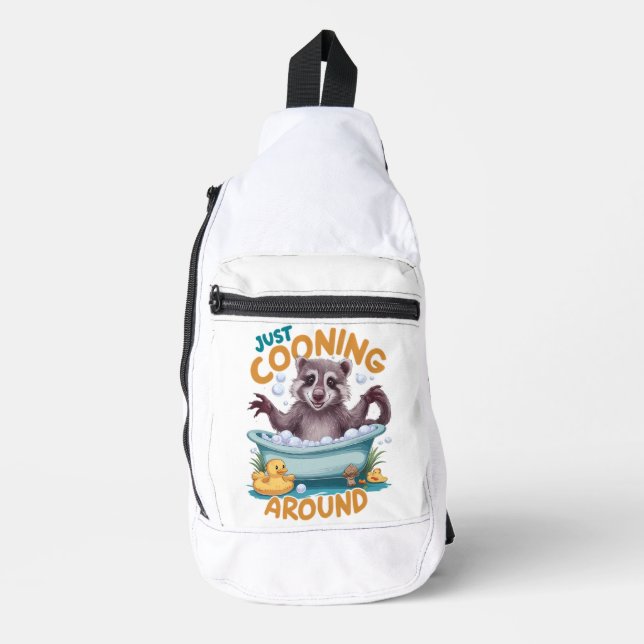 Just Cooning, Playful Racoon Bath time Adventure Sling Bag (Front)