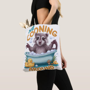 Just Cooning, Playful Racoon Bath time Adventure Tote Bag
