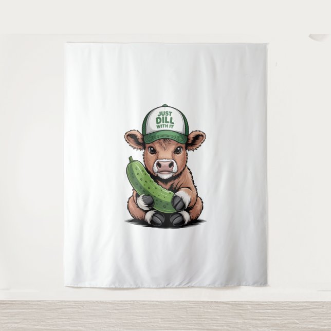Just Dill with It Cow , Funny Pickle Tapestry (Front)