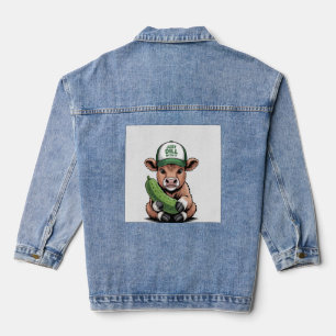 Just Dill with It Cow PNG, Funny Pickle Denim Jacket