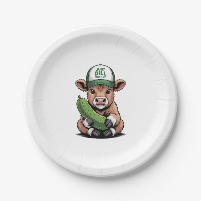 Just Dill with It Cow PNG, Funny Pickle Paper Plate (Front)