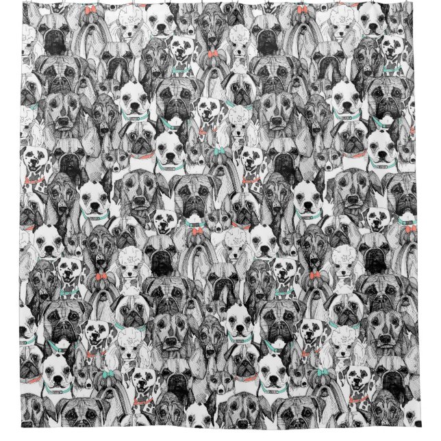 just dogs coral mint shower curtain (Front)