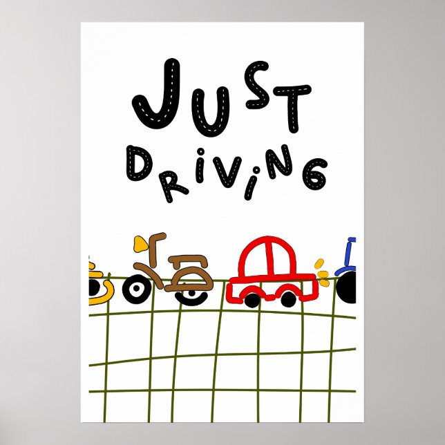 Just Driving - Hand-Drawn Road Trip Aesthetic Poster (Front)