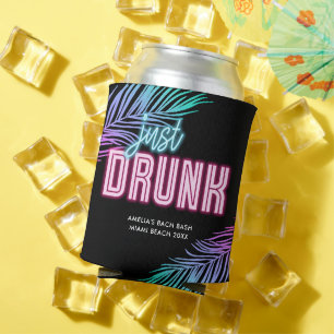 Just Drunk Neon Blue & Pink Tropical Bach Can Cooler