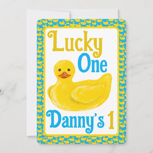 Just Ducky Lucky One First Birthday Invitation (Front)