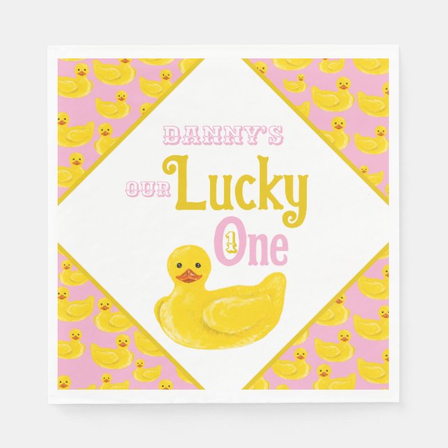 Just Ducky Lucky One First Birthday Invitation Napkin (Front)