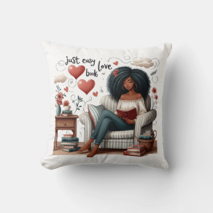 Just Easy Love Book, African American Girl Reading Cushion