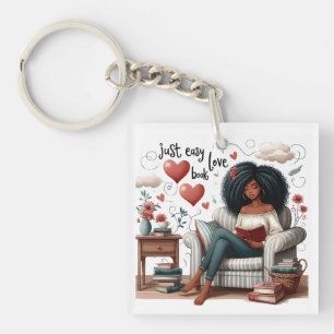 Just Easy Love Book, African American Girl Reading Key Ring
