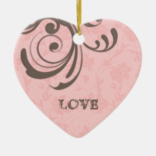 Just Engaged First Christmas Pink Heart Swirl Ceramic Tree Decoration