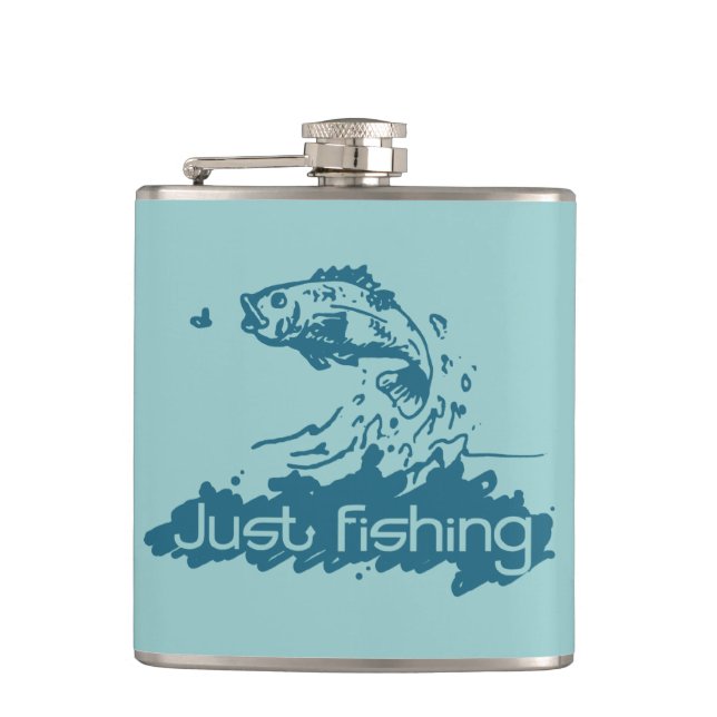Just fishing fisherman's aqua hip flask (Front)