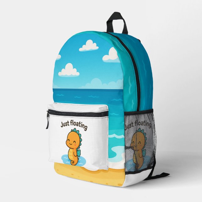 Just Floating – Cute Seahorse  Printed Backpack (Back Corner Right)