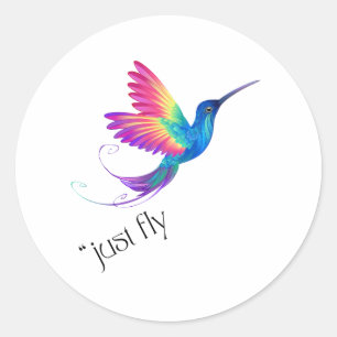 Just Fly - Vibrant Rainbow Hummingbird Art for Fre Classic Round Sticker