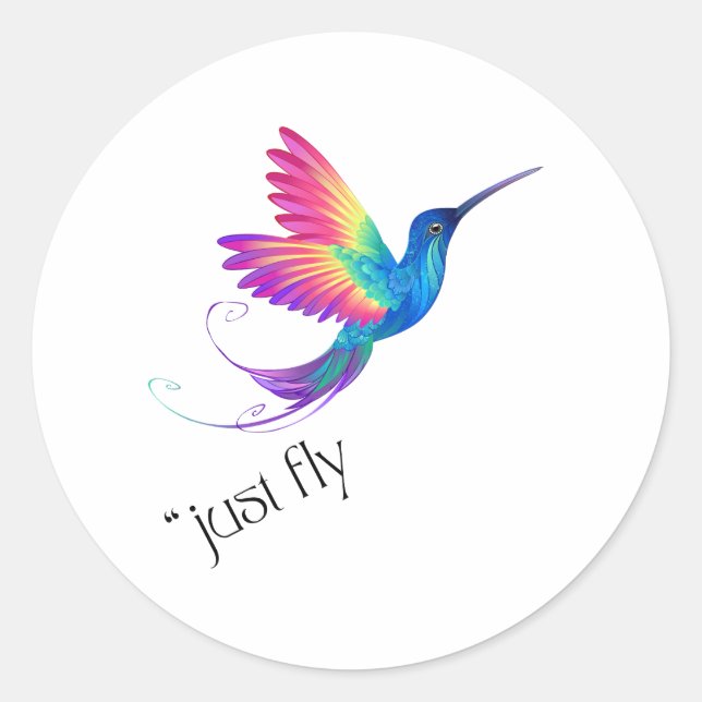 Just Fly - Vibrant Rainbow Hummingbird Art for Fre Classic Round Sticker (Front)
