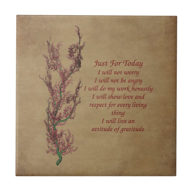 Just For Today Flowers Inspirational Prayer Tile (Front)