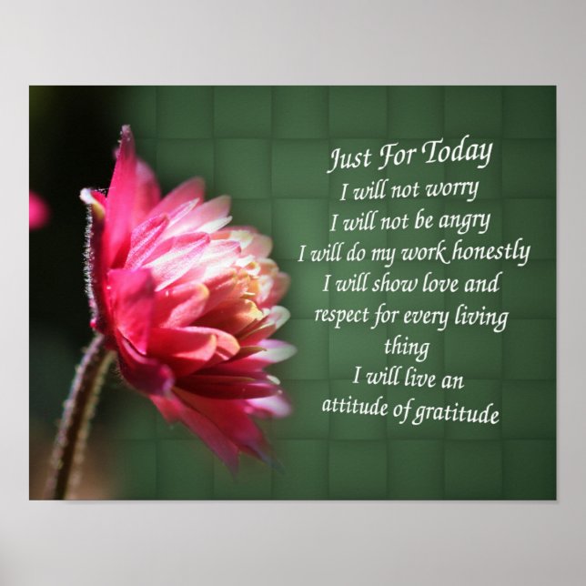 Just For Today Inspirational Prayer Floral Poster (Front)